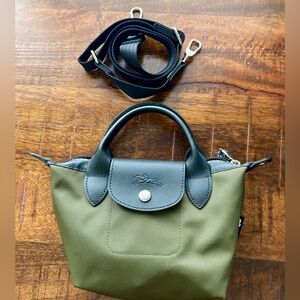 Longchamp Olive Green and Black Le Pliage Small Top-Handle Bag
